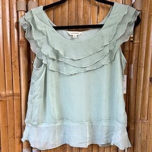 Lucky Brand Light Green Tripple Ruffled Blouse Size XS. NWT
